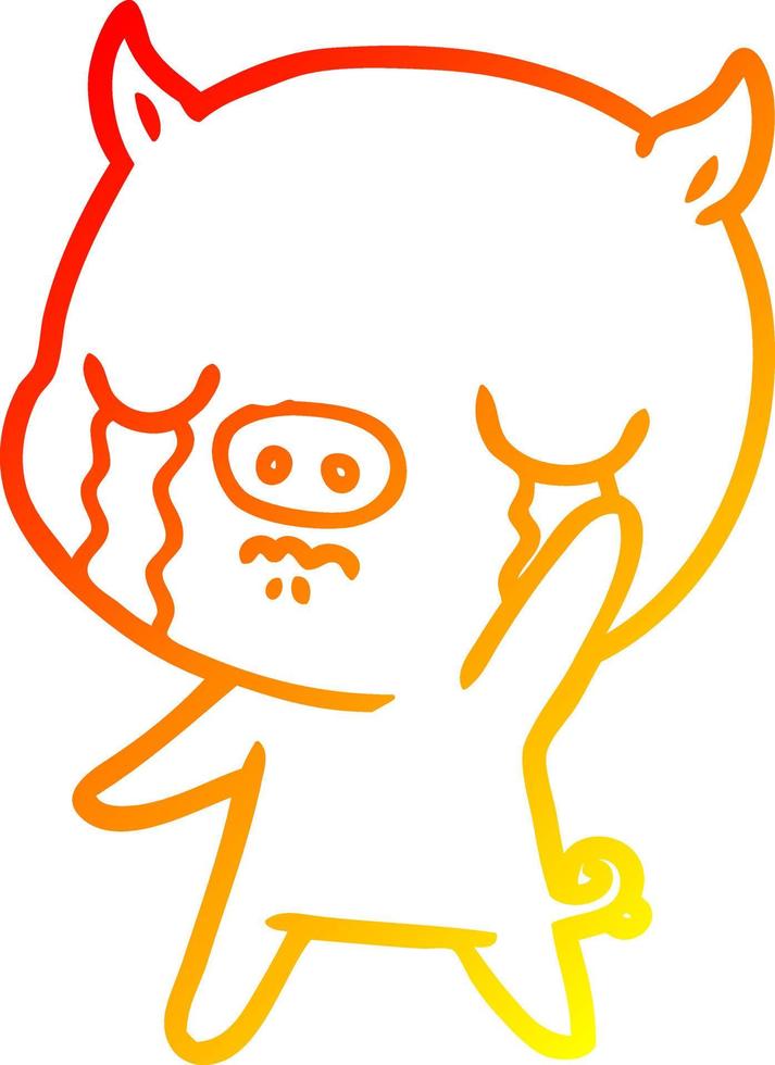 warm gradient line drawing cartoon pig crying waving goodbye vector