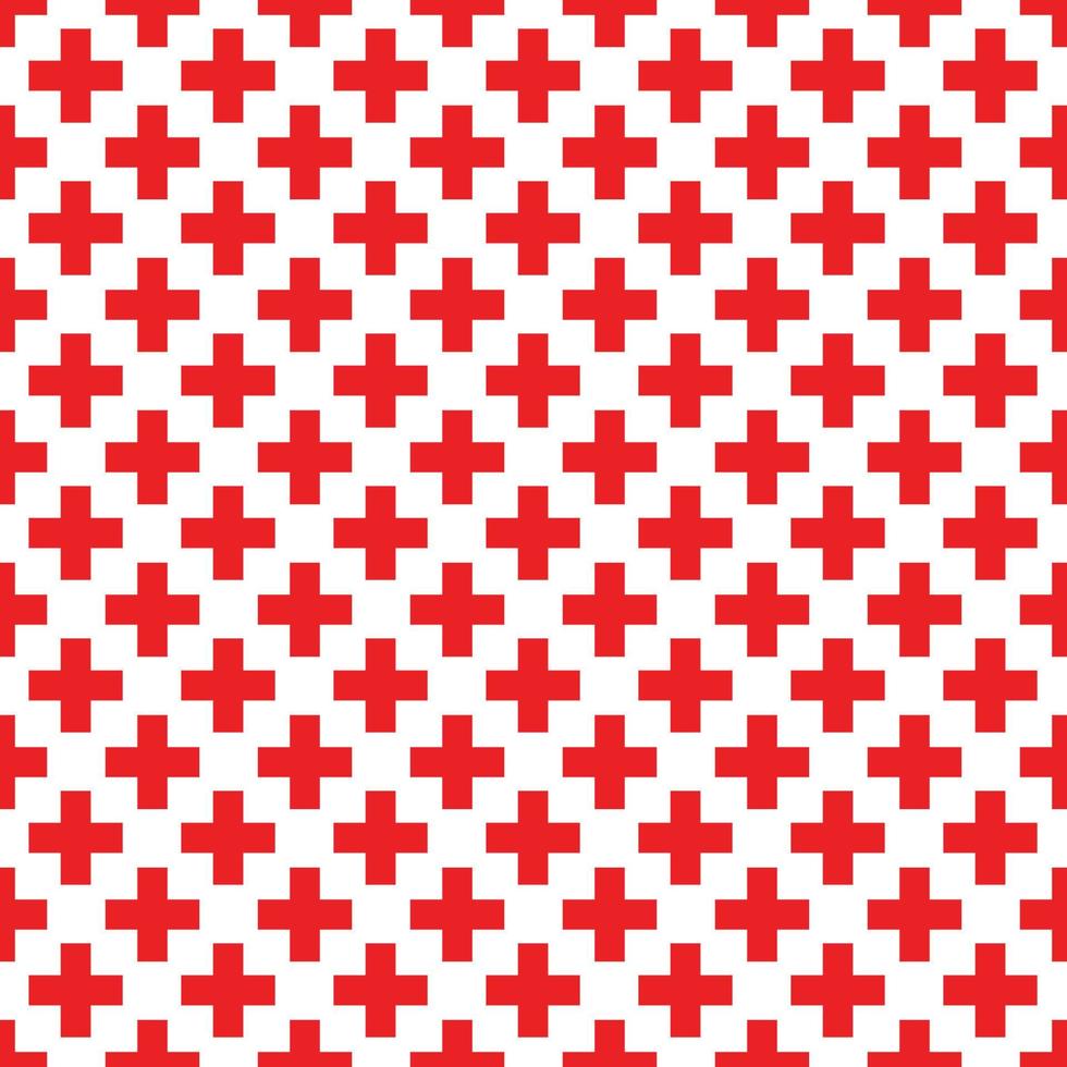 Abstract seamless pattern with red crosses on white background. Modern Swiss design in bauhaus style vector