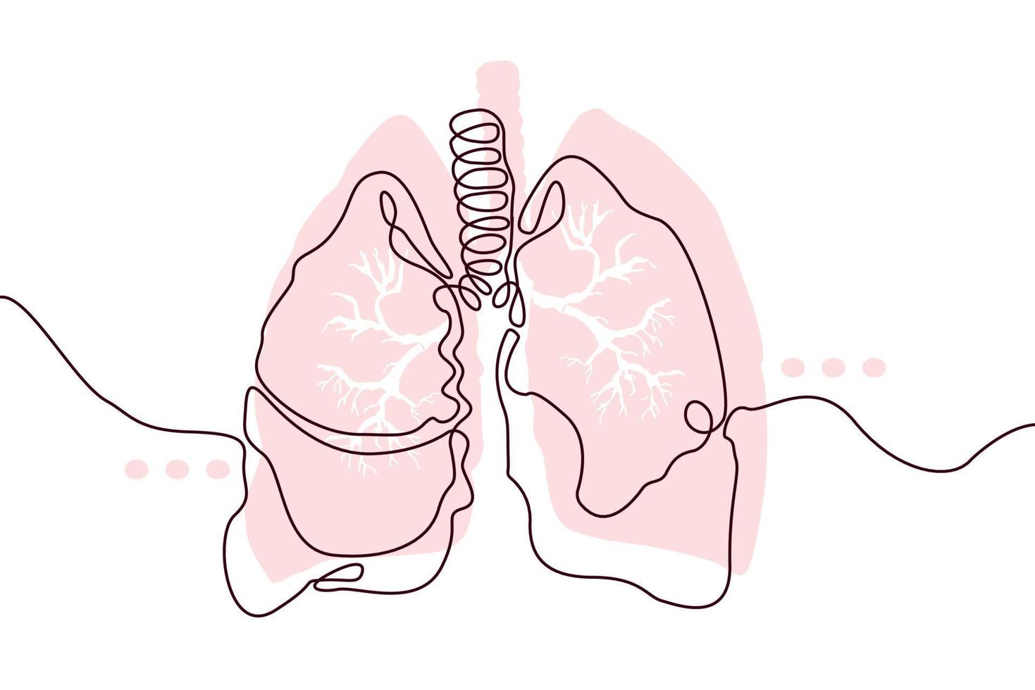 Lungs Hand drawn icon continuous line drawing. Human organs Creative abstract art background Trendy concept One single line design. Outline simple image black and white color Vector