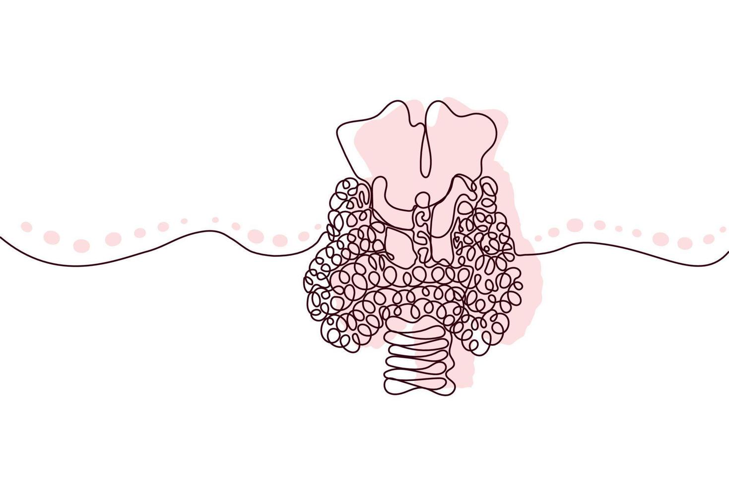 Thyroid Hand drawn icon continuous line drawing and pink flat silhouette. Human organs. Medicine trendy concept One single line design. Outline simple image black and white Vector