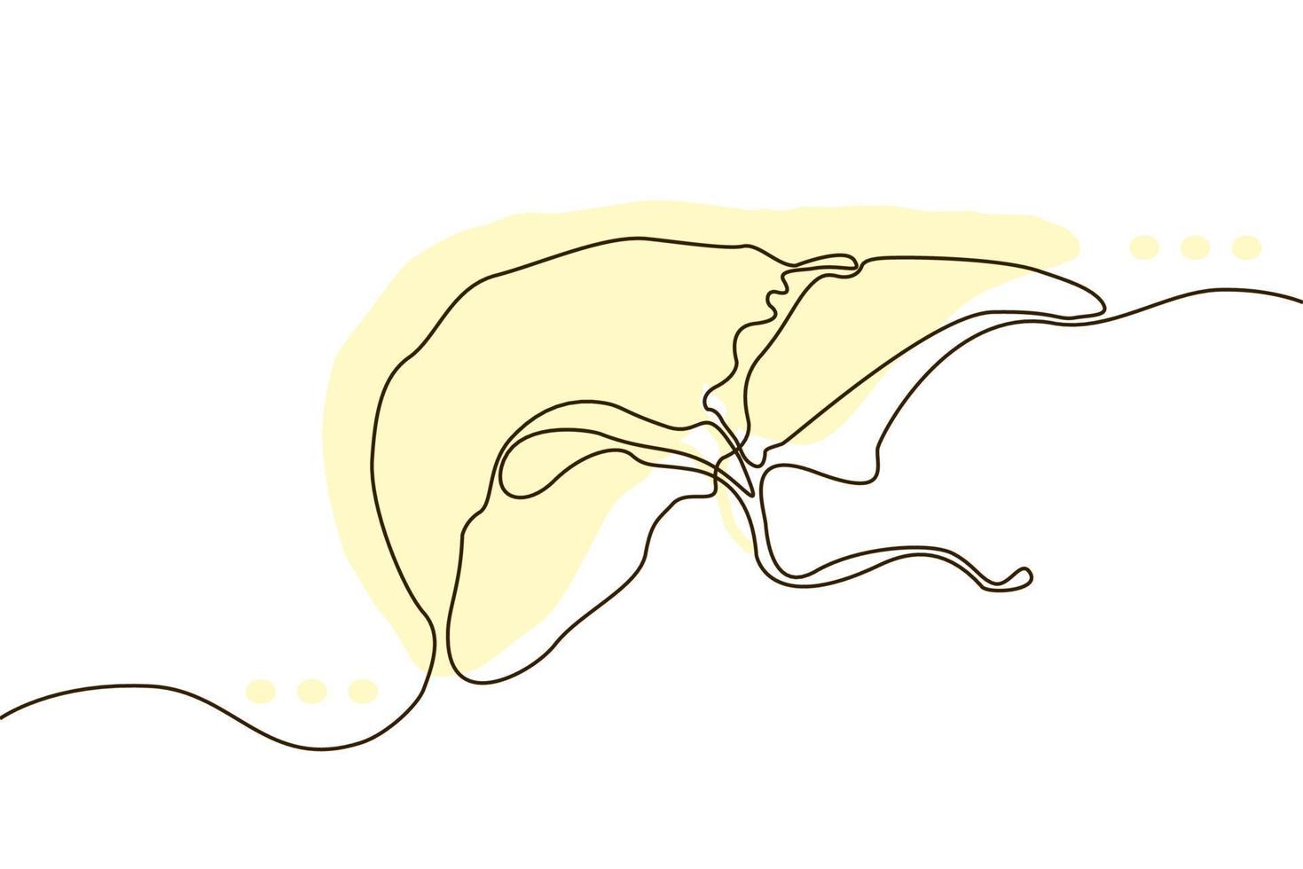 icono dibujado a mano de hígado dibujo de línea continua y silueta plana amarilla. órganos humanos. concepto de moda de medicina diseño de una sola línea. contorno imagen simple vector blanco y negro