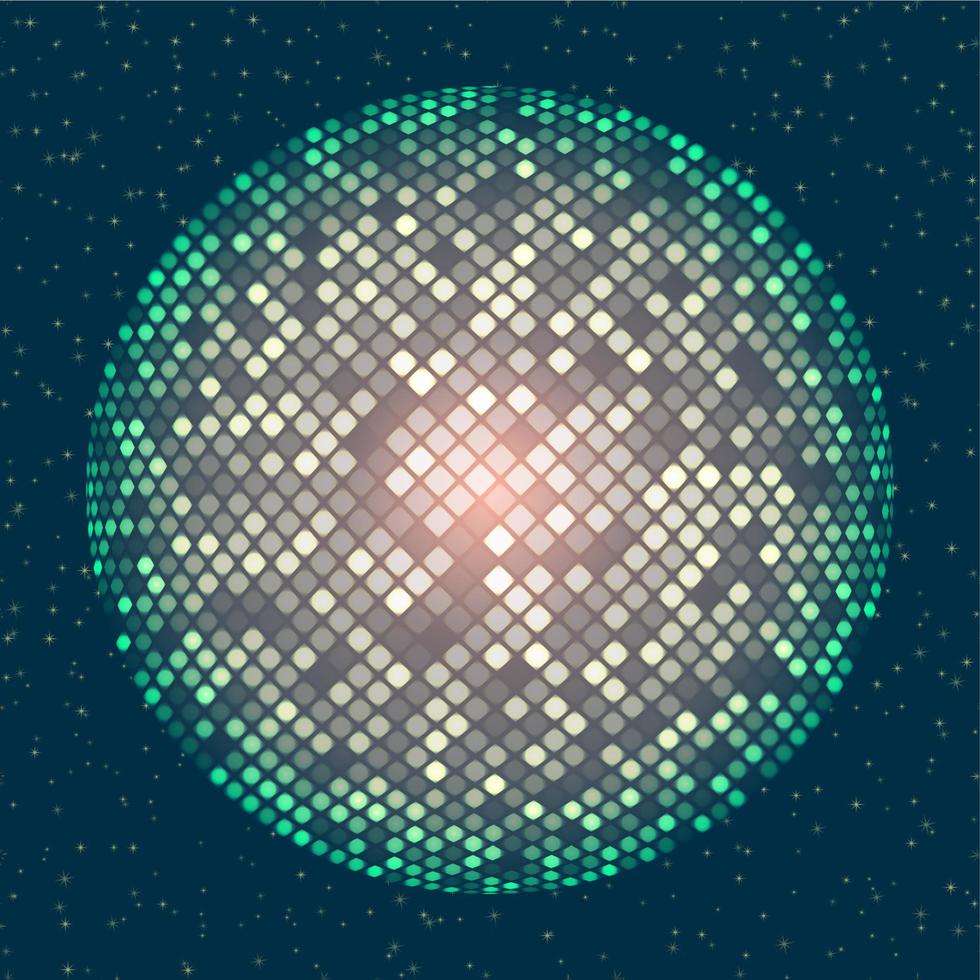 Disco party abstract sphere ball on seamless background Trendy style Transparent glow neon light effect Vector illustration