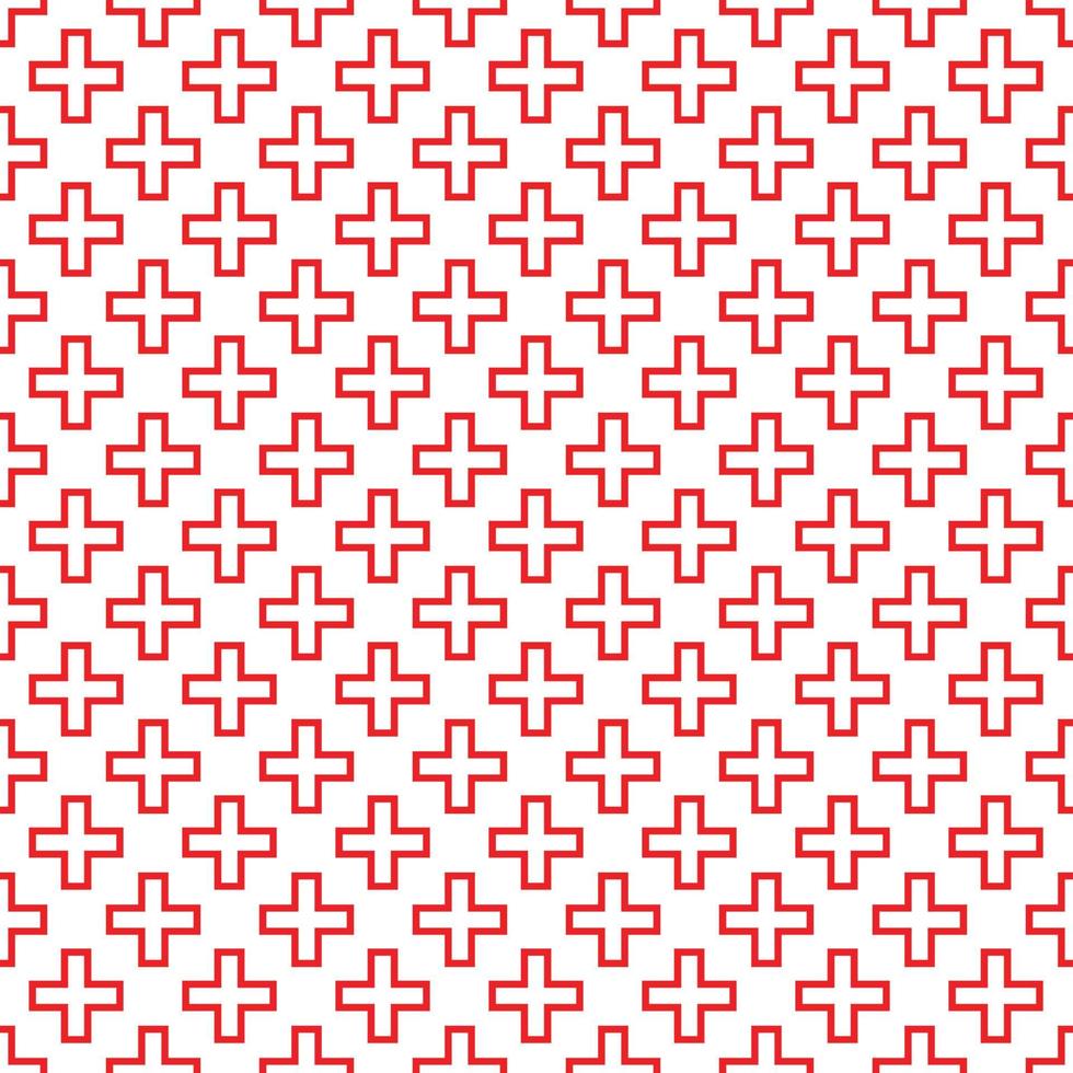 Abstract seamless pattern with red outline crosses on white background. Modern Swiss design in bauhaus style vector