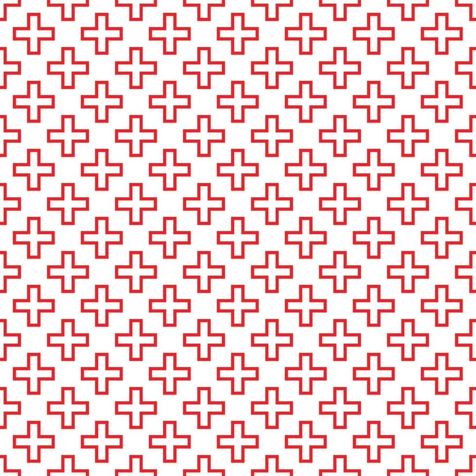 Abstract seamless pattern with red outline crosses on white background. Modern Swiss design in bauhaus style vector