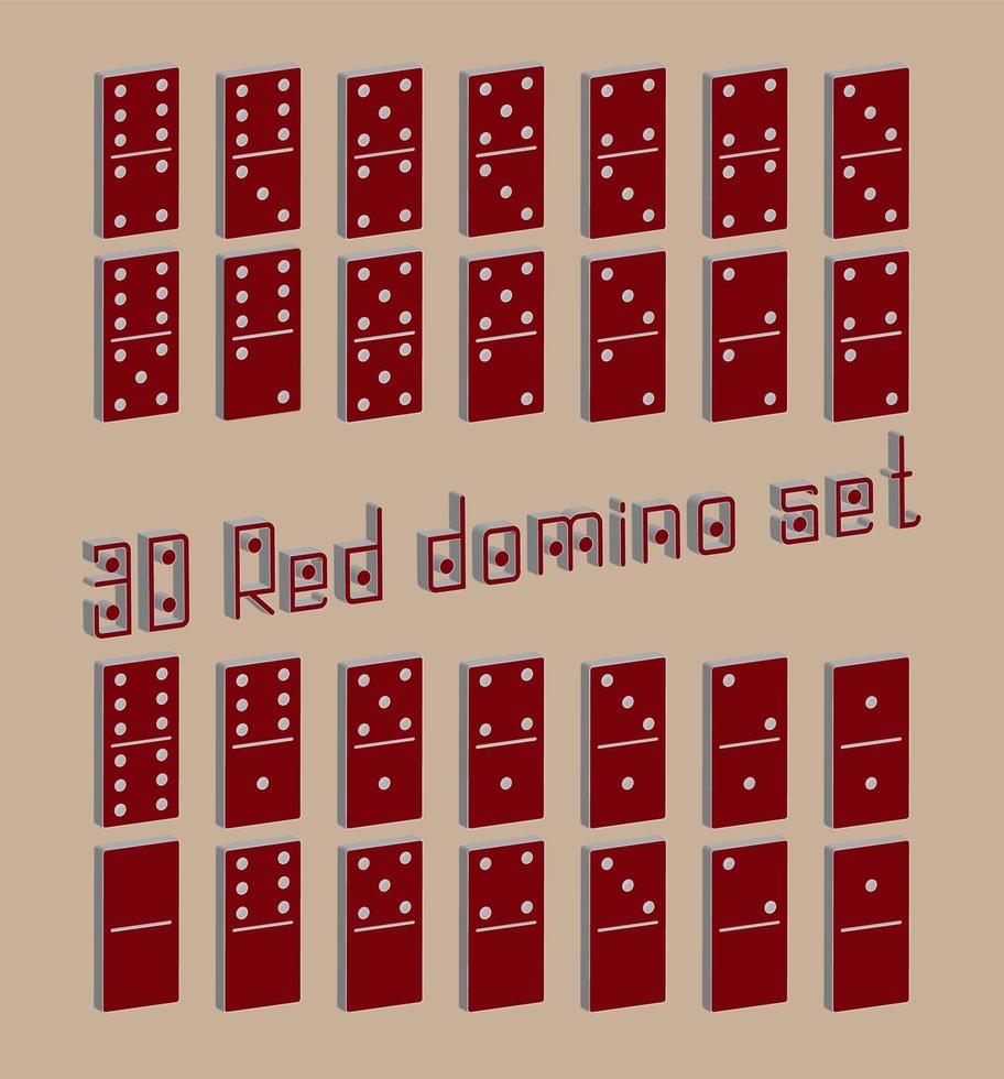 dominó realista juego completo 28 piezas planas 3d para juego. colección roja. elemento gráfico de concepto abstracto, conjunto de iconos de juego de efecto dominó. vector