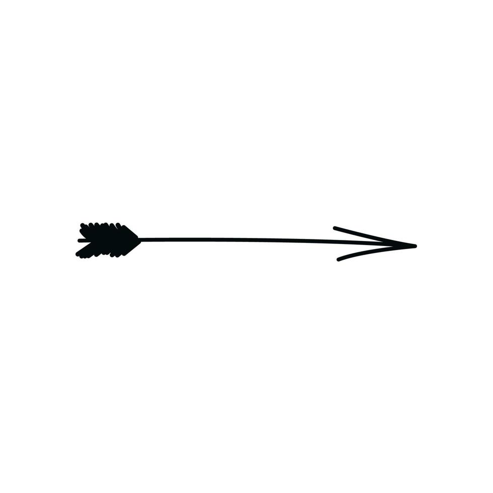 flecha de garabato. flecha boho dibujada a mano con punta y plumas. ilustración de stock vectorial de elemento decorativo de armas pequeñas de color azul aislado sobre fondo blanco. vector