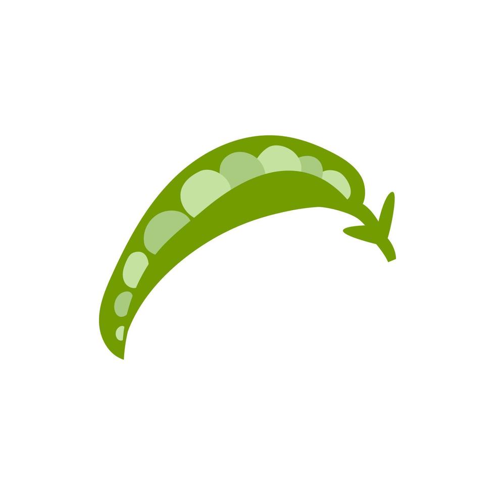 Cartoon opened green peas isolated. Vector stock illustration of opened green peas. Small seeds in a pod on a white background.
