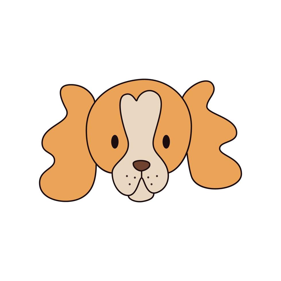 Cartoon spaniel dog head isolated. Colored vector illustration of a redhead dog's head with an outline on a white. Cute pet with long ears.