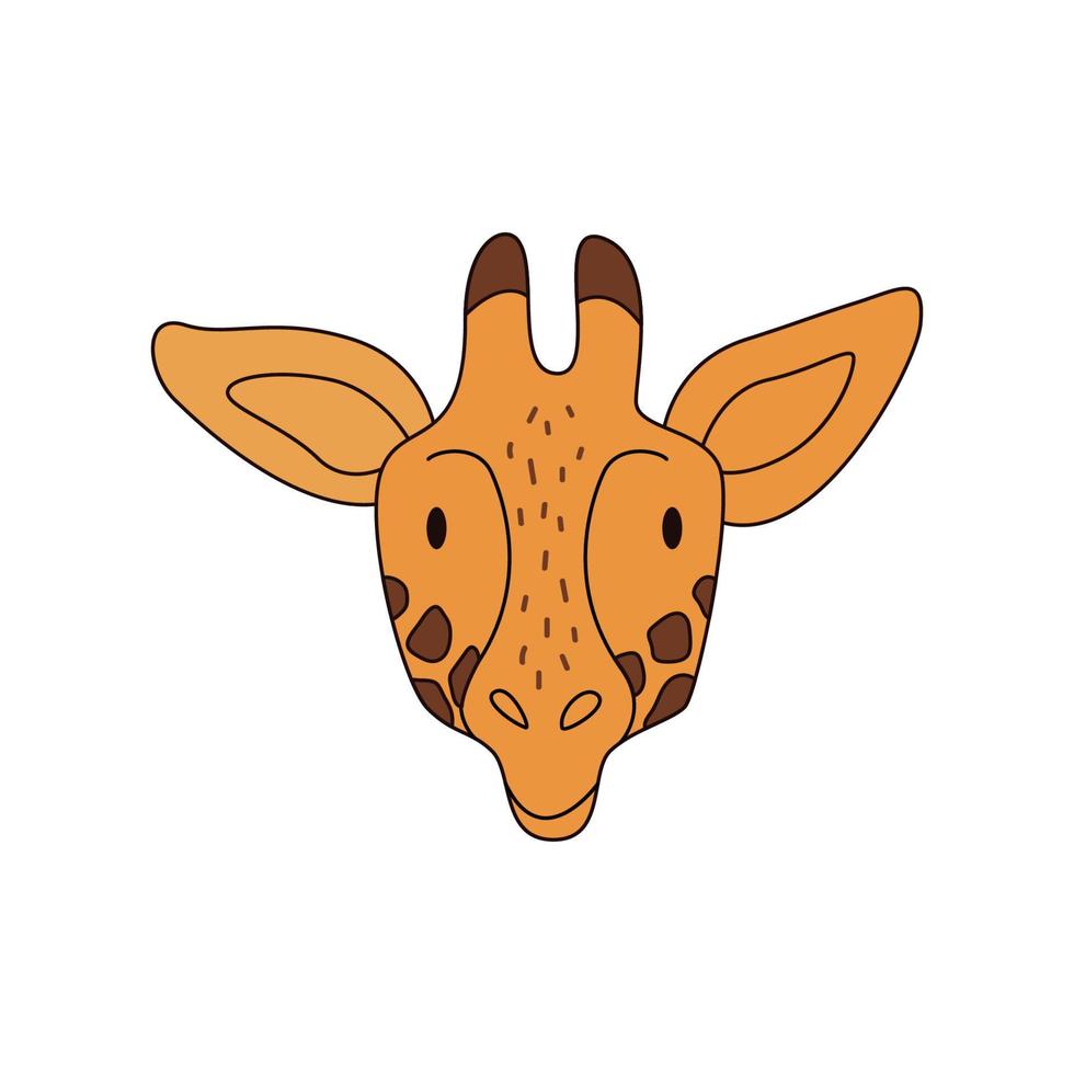 Cartoon giraffe head isolated. Colored vector illustration of a giraffe head with a stroke on a white background. Cute illustration of a cloven-hoofed animal.