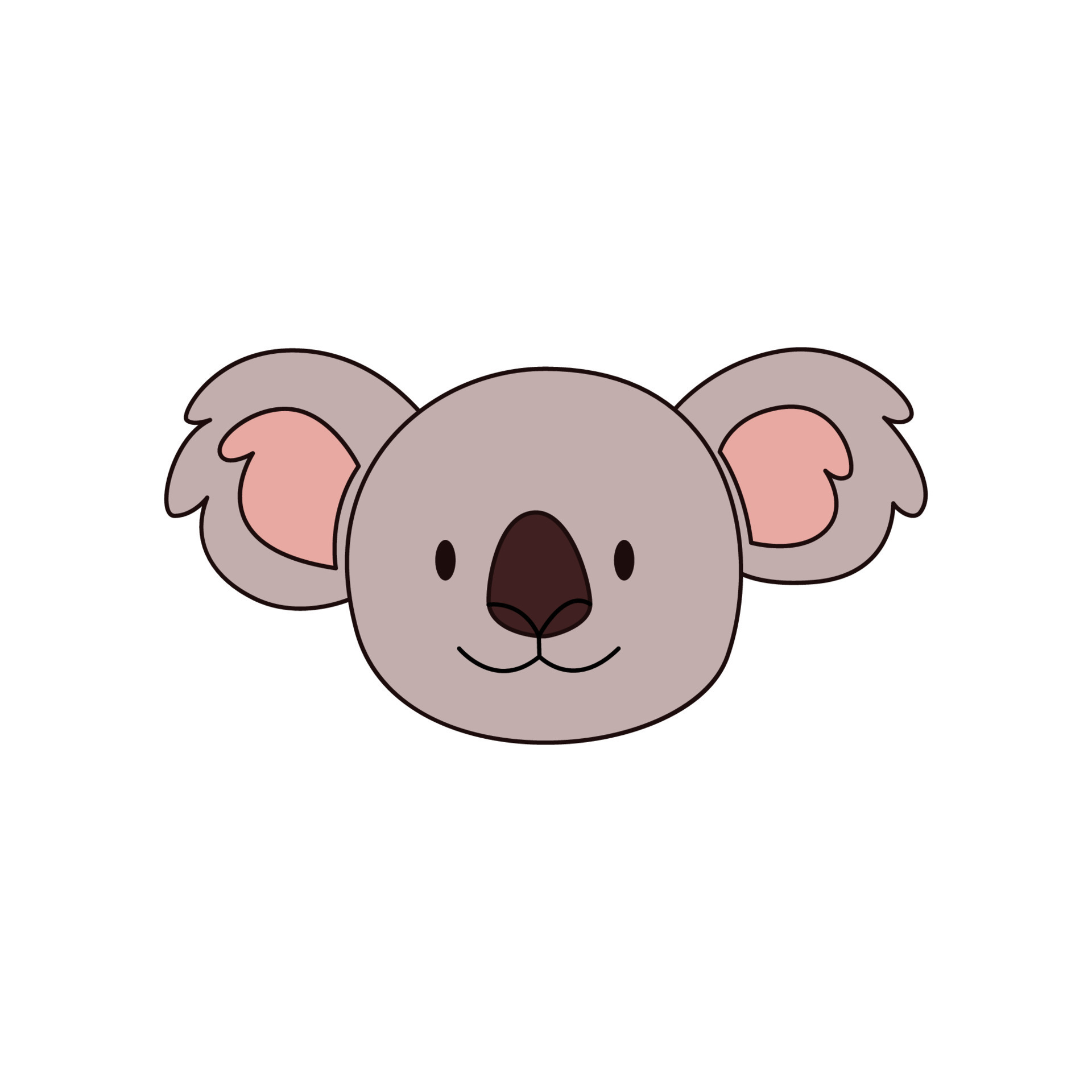 Cartoon koala head isolated. Colored vector illustration of a koala head with an outline on a