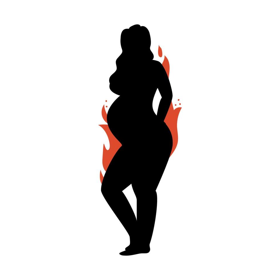 Silhouette of a pregnant woman. The girl in the prenatal period is posing. Vector stock illustration of a pregnant woman in full growth isolated on a white background.