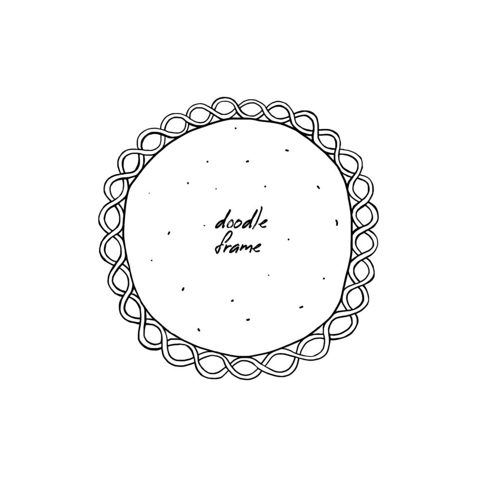 Free hand drawn circle with swirling ornament. Hand-drawn round doodle frame isolated. Vector illustration of a photo frame with copy space.