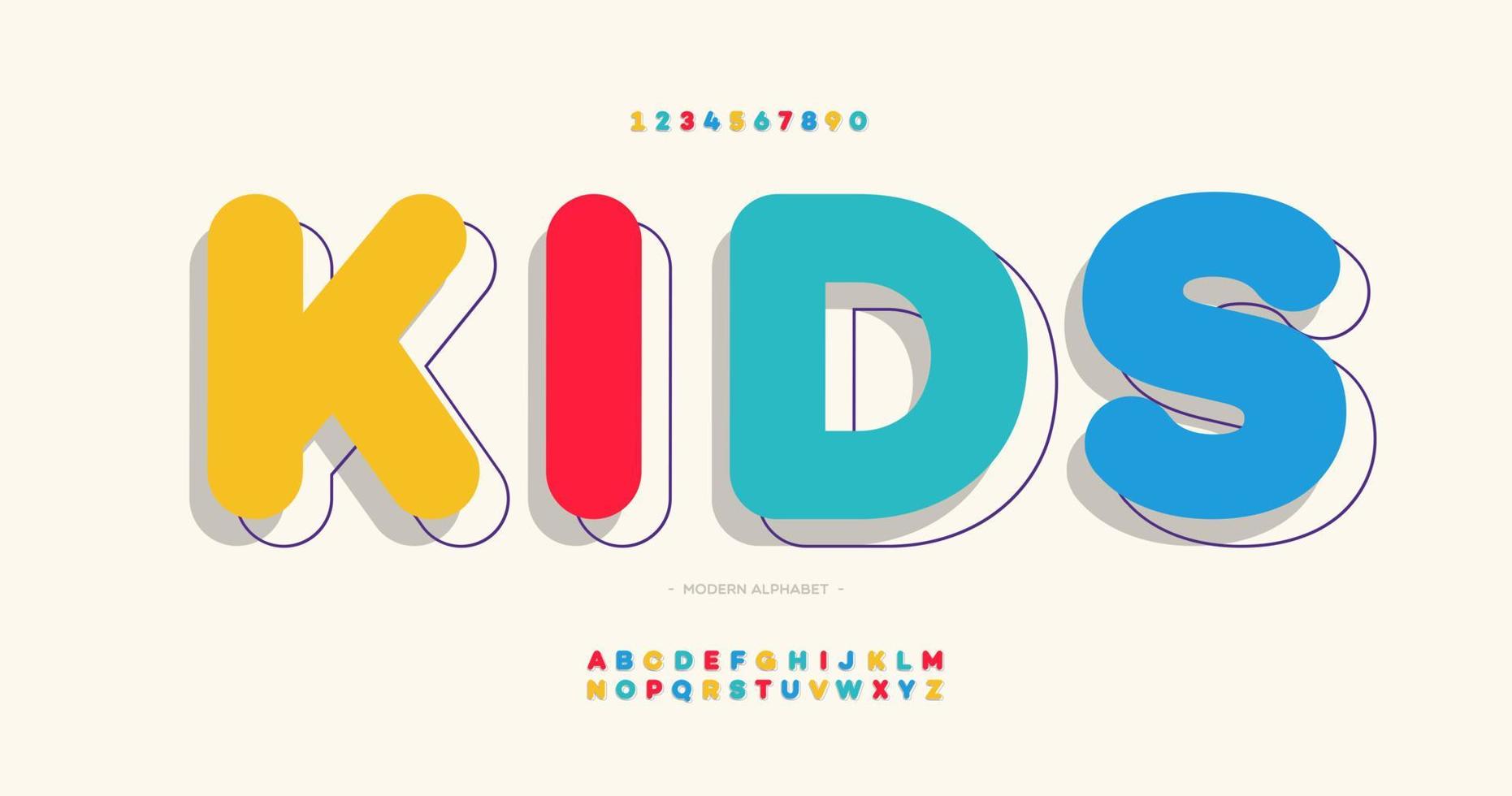 Kids font 3D bold style modern typography vector