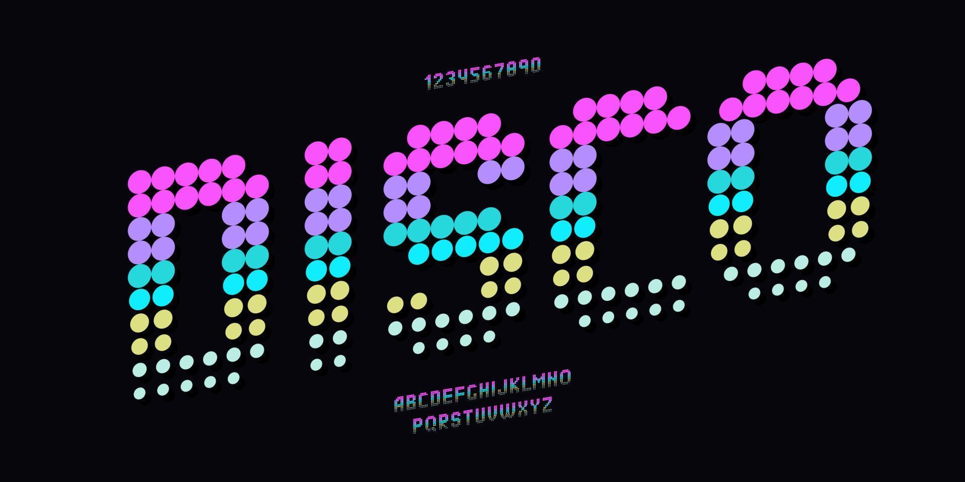 Vector disco font neon color dot halftone style