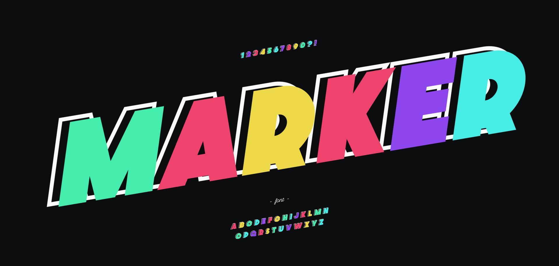 Vector marker font colorful modern typography