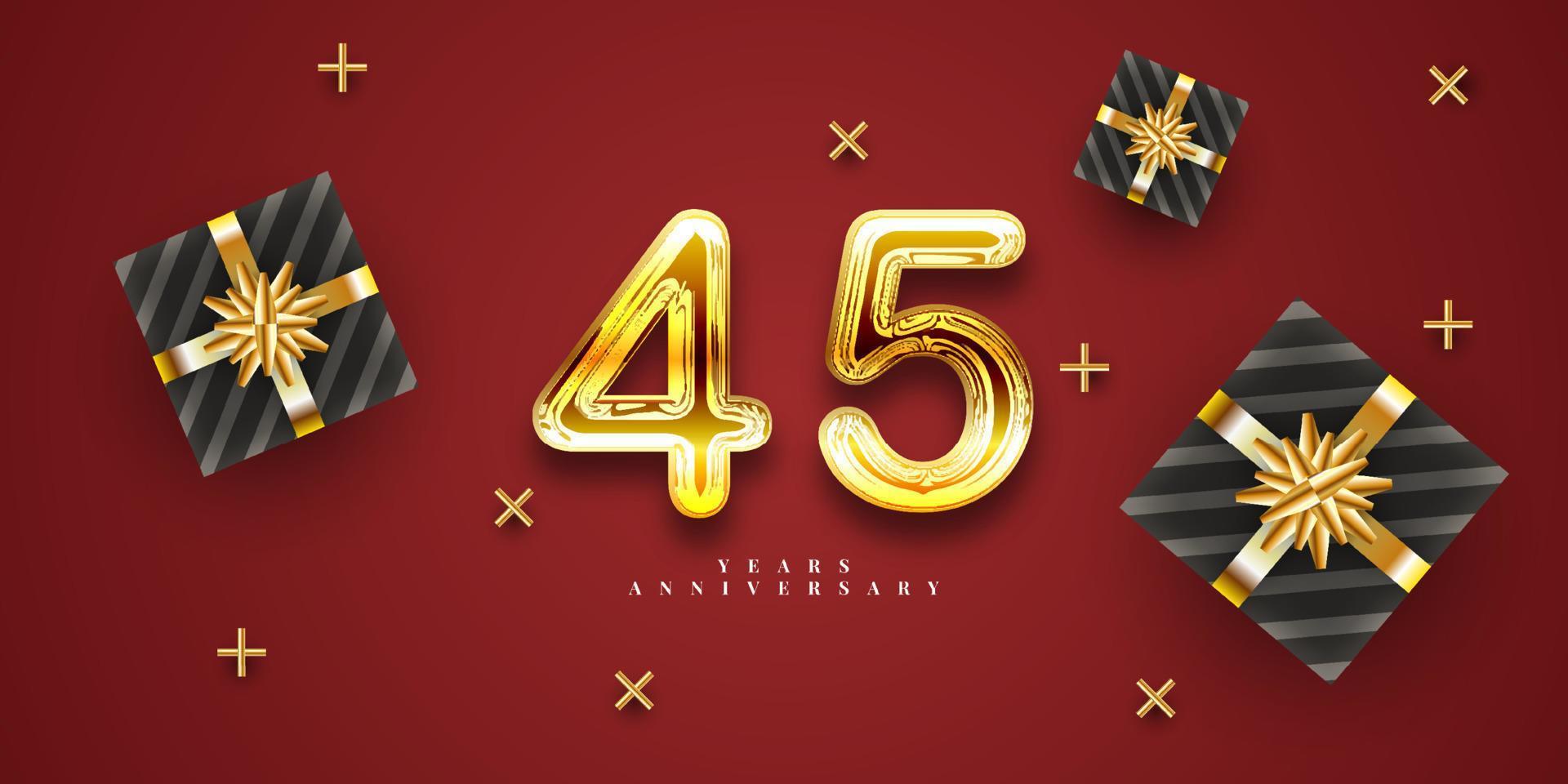 45 Years anniversary golden number with gift box gift vector