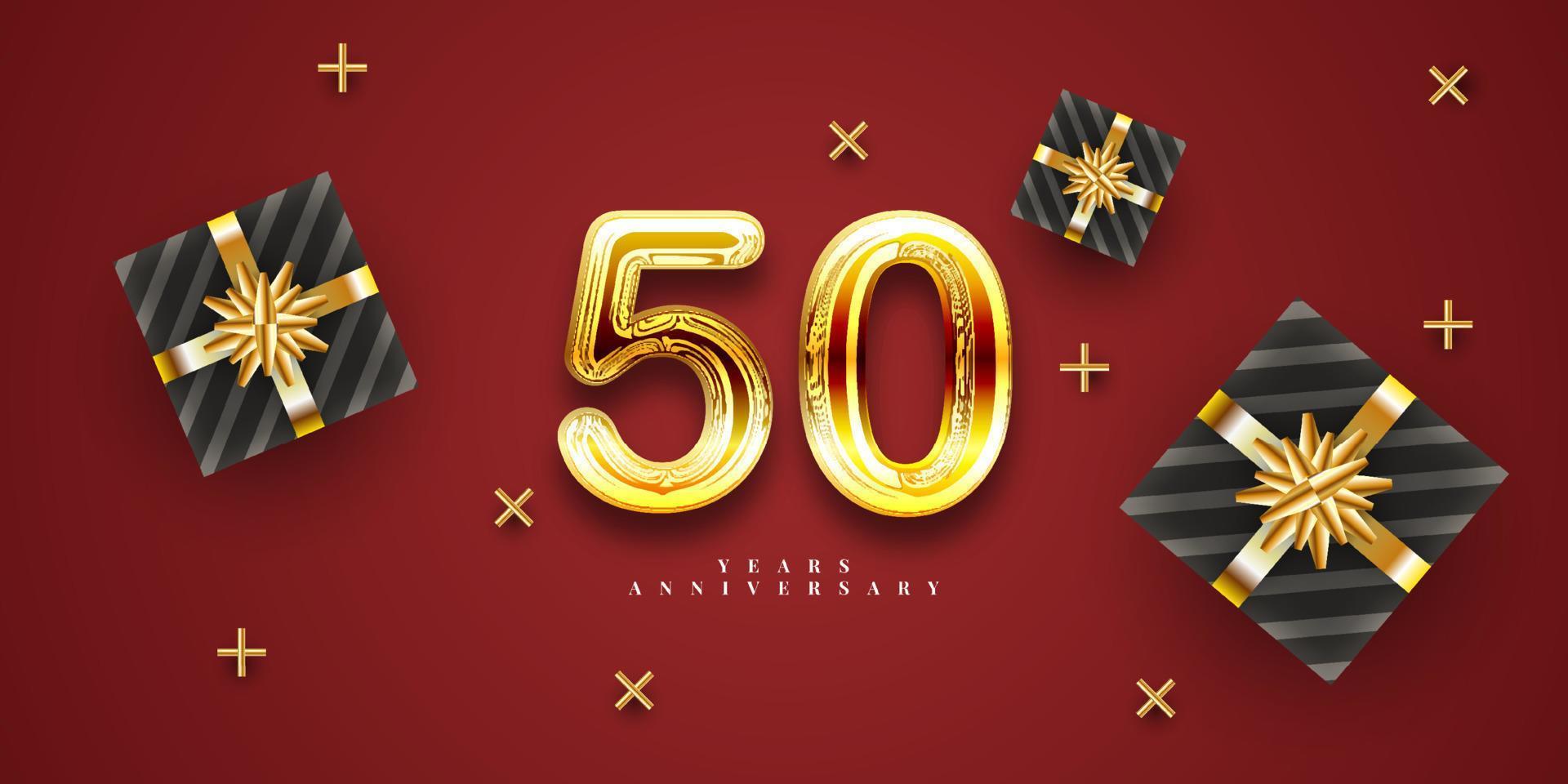 50 Years anniversary golden number with gift box gift vector