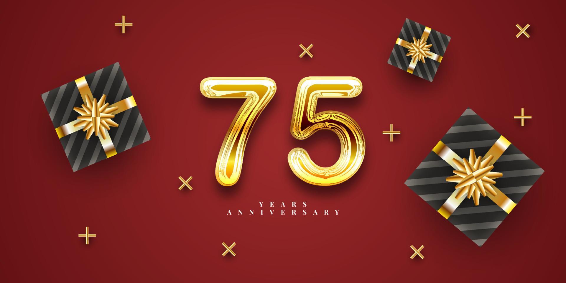 75 Years anniversary golden number with gift box gift vector