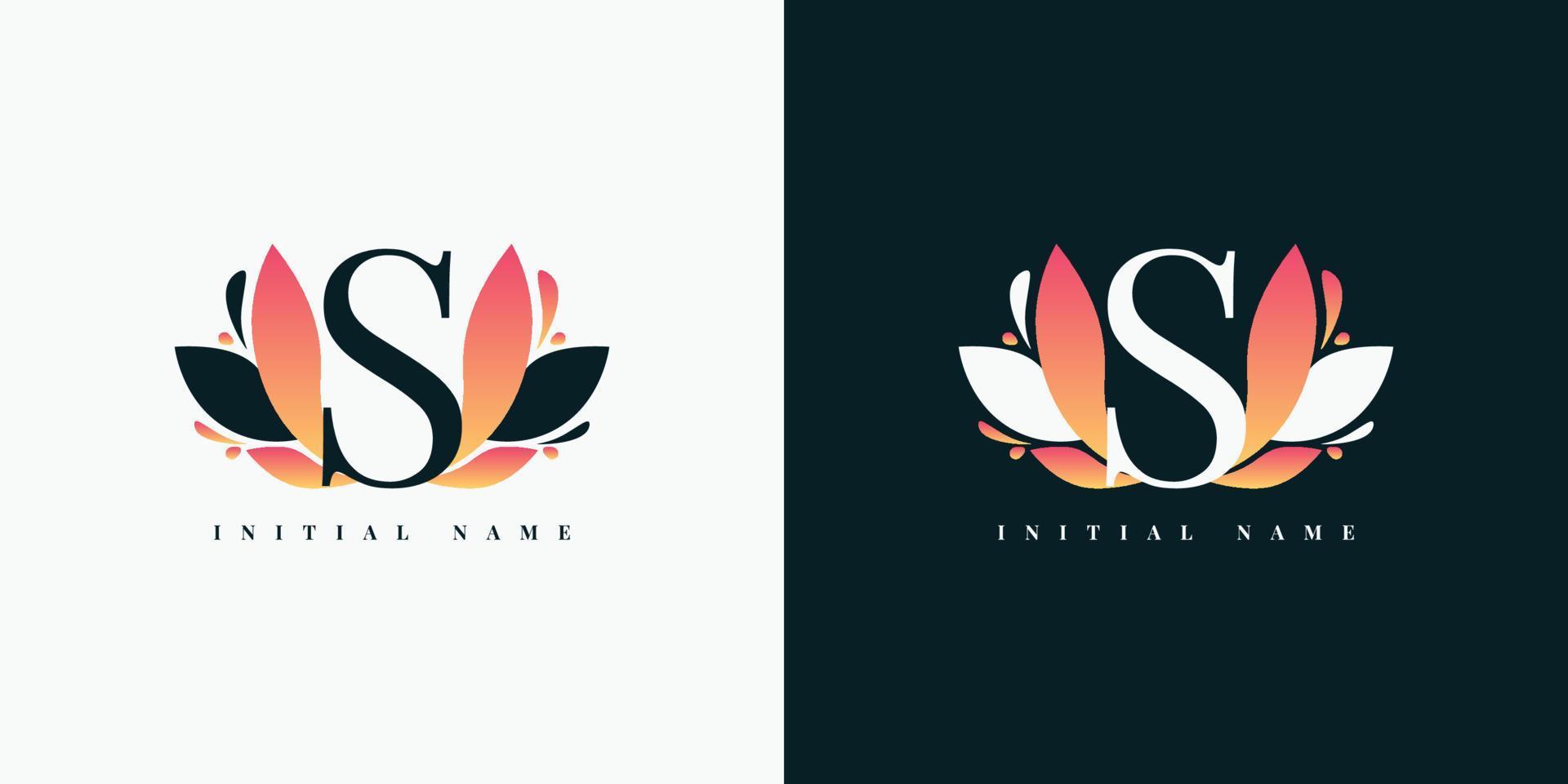 diseño de logotipo de marco floral de letra s vector