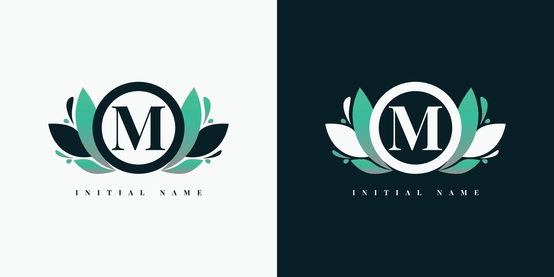Letter M floral frame logo vector