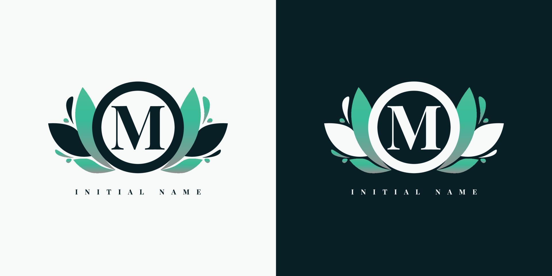 logotipo de marco floral letra m vector