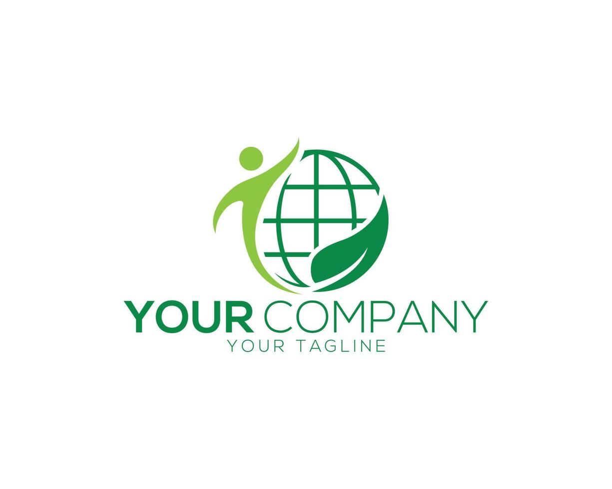 Green Leaf Globe World And Human Earth Logo Icon Design Vector Template.