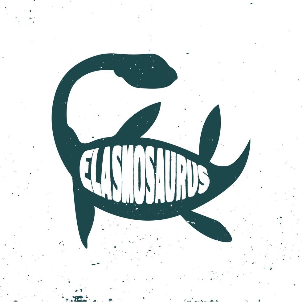 elasmosaurus colorido dinosaurio con letras y textura. ilustración vectorial vector