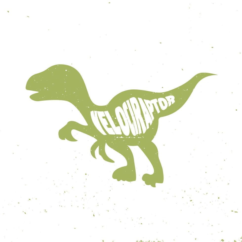 Velociraptor colorful dinosaur with lettering and texture. Vector illustration.