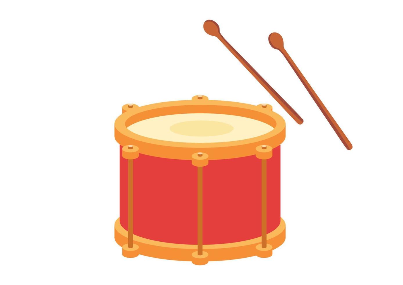 Red drum flat vector design. Drum and sticks flat style vector illustration isolated on white background. Drum clipart. Musical instrument. Drum flat vector