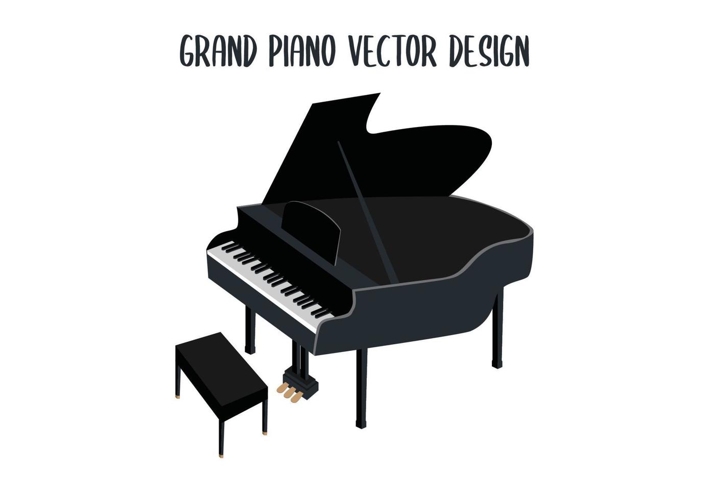 Black Grand Piano Modern Flat Vector Design. Classical Grand Piano Isolated Vector Illustration On White Background. Musical Instrument. Opening Grand Piano Hand Drawing Vector. Grand Piano Clipart