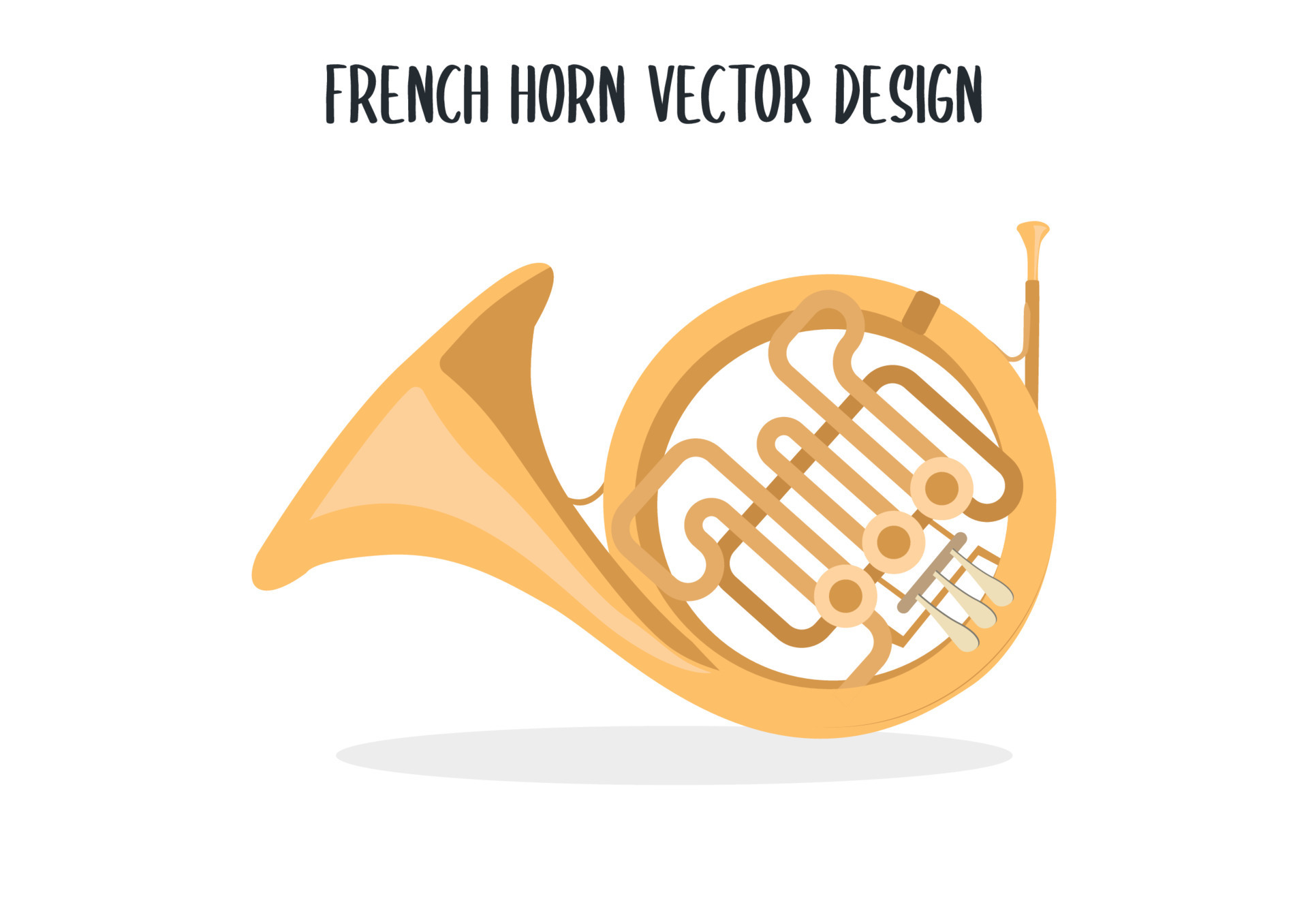 French Horn Vector Illustration Isolated On White Background. Musical