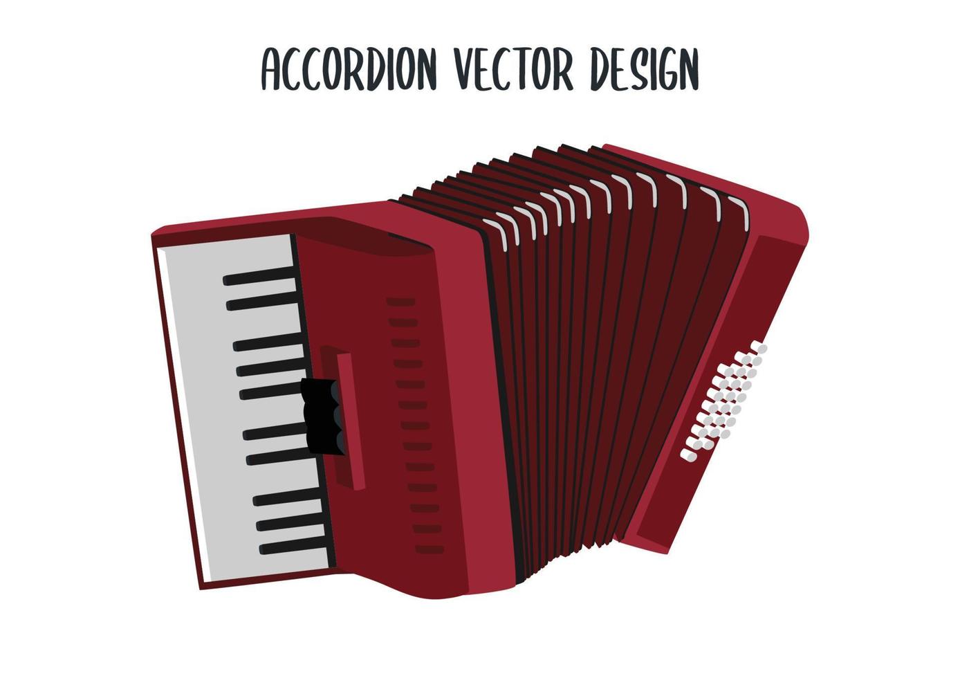 Classical red accordion clipart vector. Modern musical instrument, flat style accordion keyboard. Classical bayan vector design. Chromatic realistic accordion flat vector. Isolated vector illustration