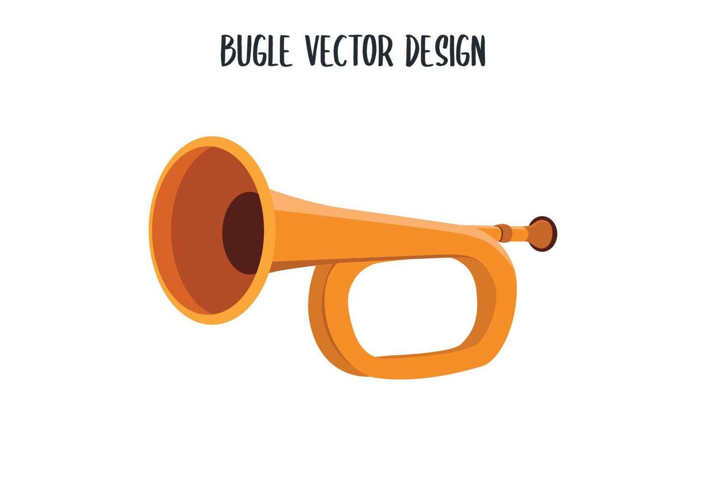 Bugle vector design. Golden bugle flat style vector illustration isolated on white background. Yellow bugle, trumpet. Bugle clipart