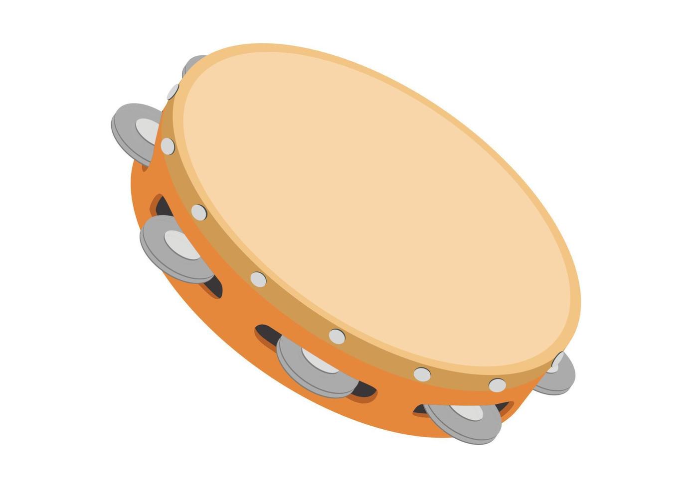 Tambourine vector design. Wooden tambourine flat style vector illustration isolated on white background. Tambourine clipart. Tambourine percussion family icon. Hand percussion