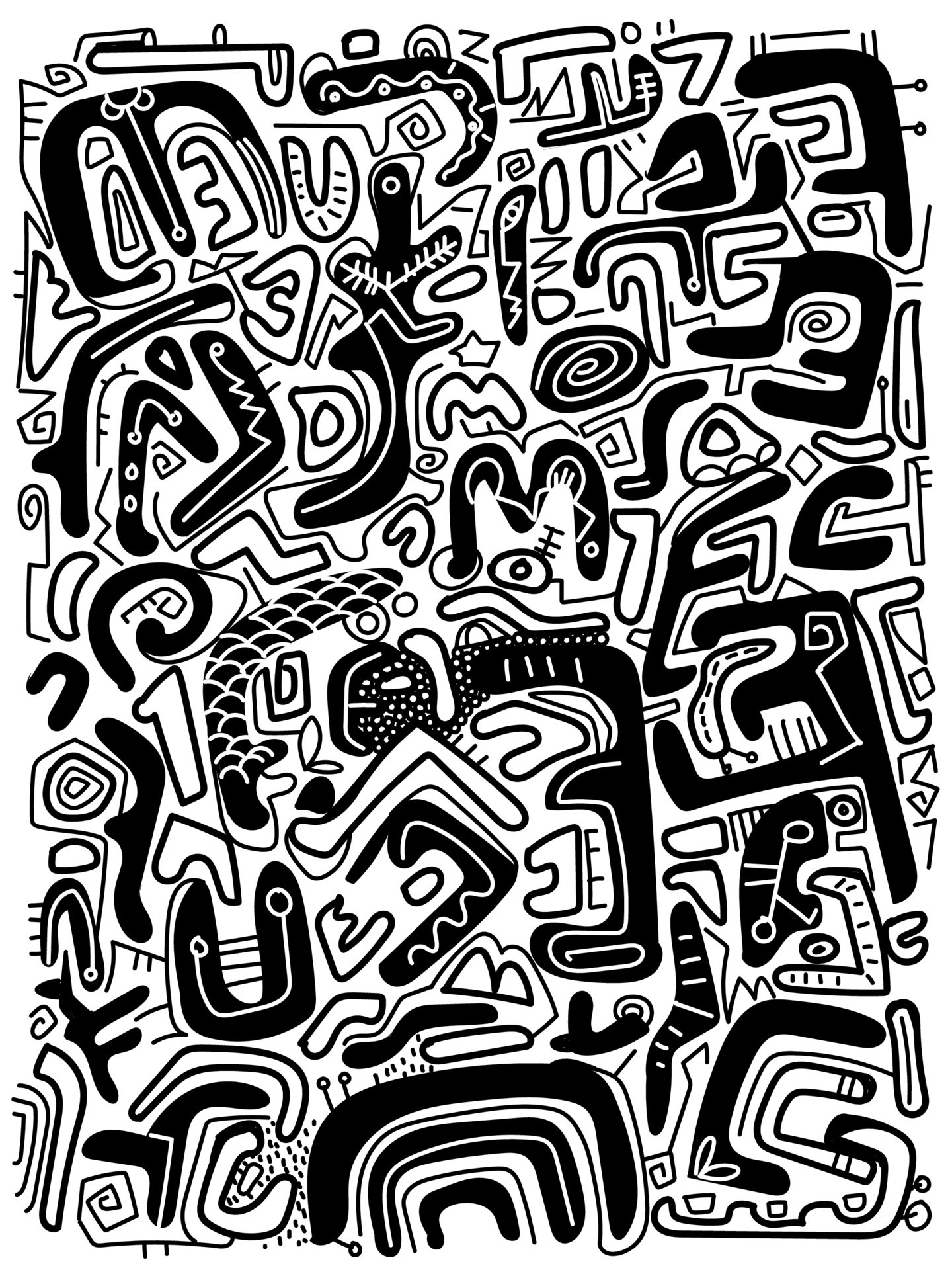 Aesthetic black and white abstract hand drawn vector illustration