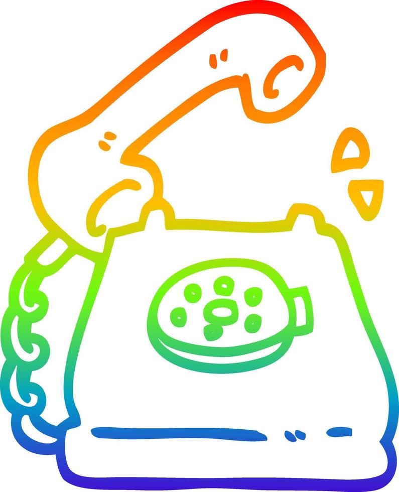 rainbow gradient line drawing cartoon telephone ringing vector