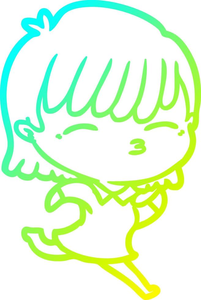 cold gradient line drawing cartoon woman vector