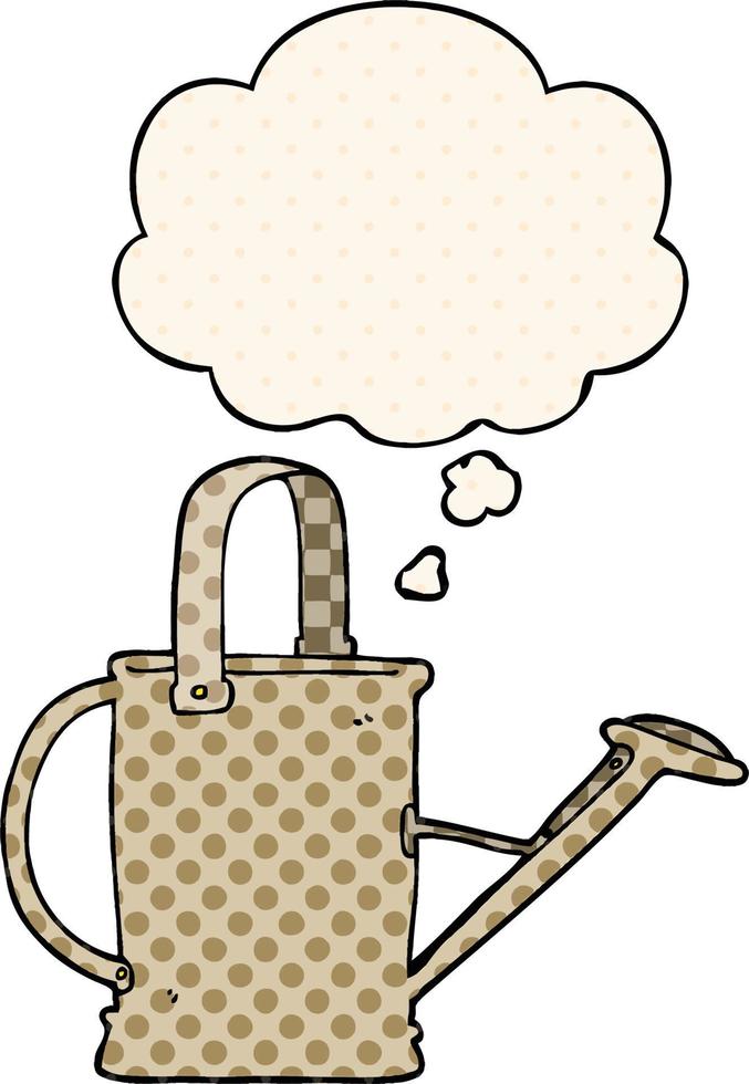 cartoon watering can and thought bubble in comic book style vector