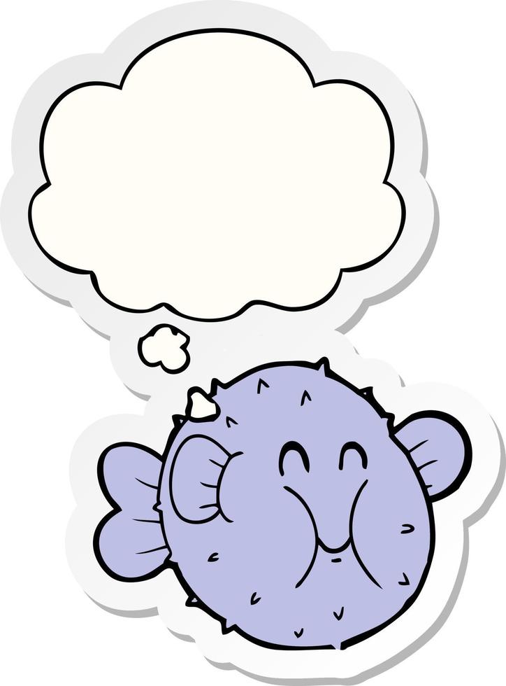 cartoon puffer fish and thought bubble as a printed sticker vector