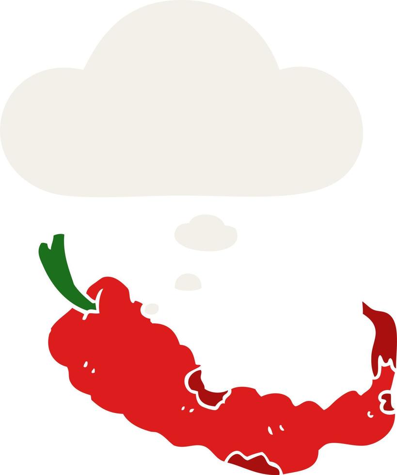 cartoon chili pepper and thought bubble in retro style vector