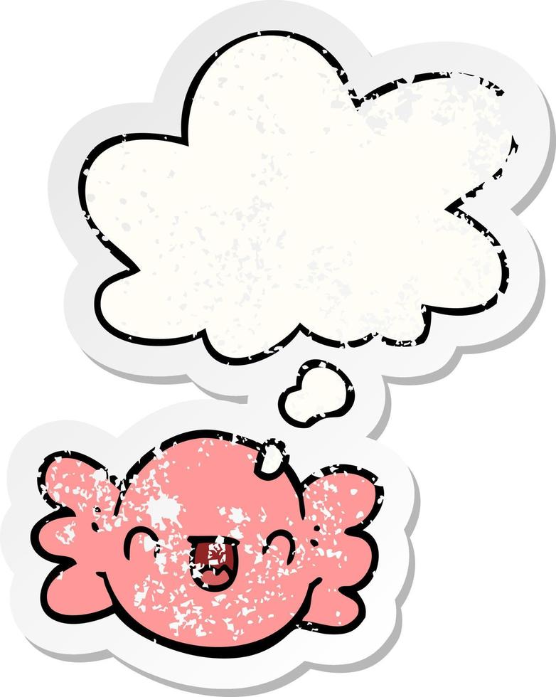 cartoon wrapped candy and thought bubble as a distressed worn sticker vector