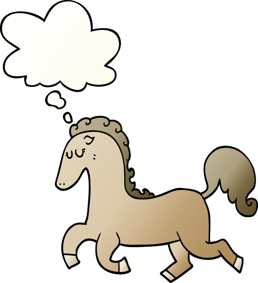 cartoon horse running and thought bubble in smooth gradient style vector