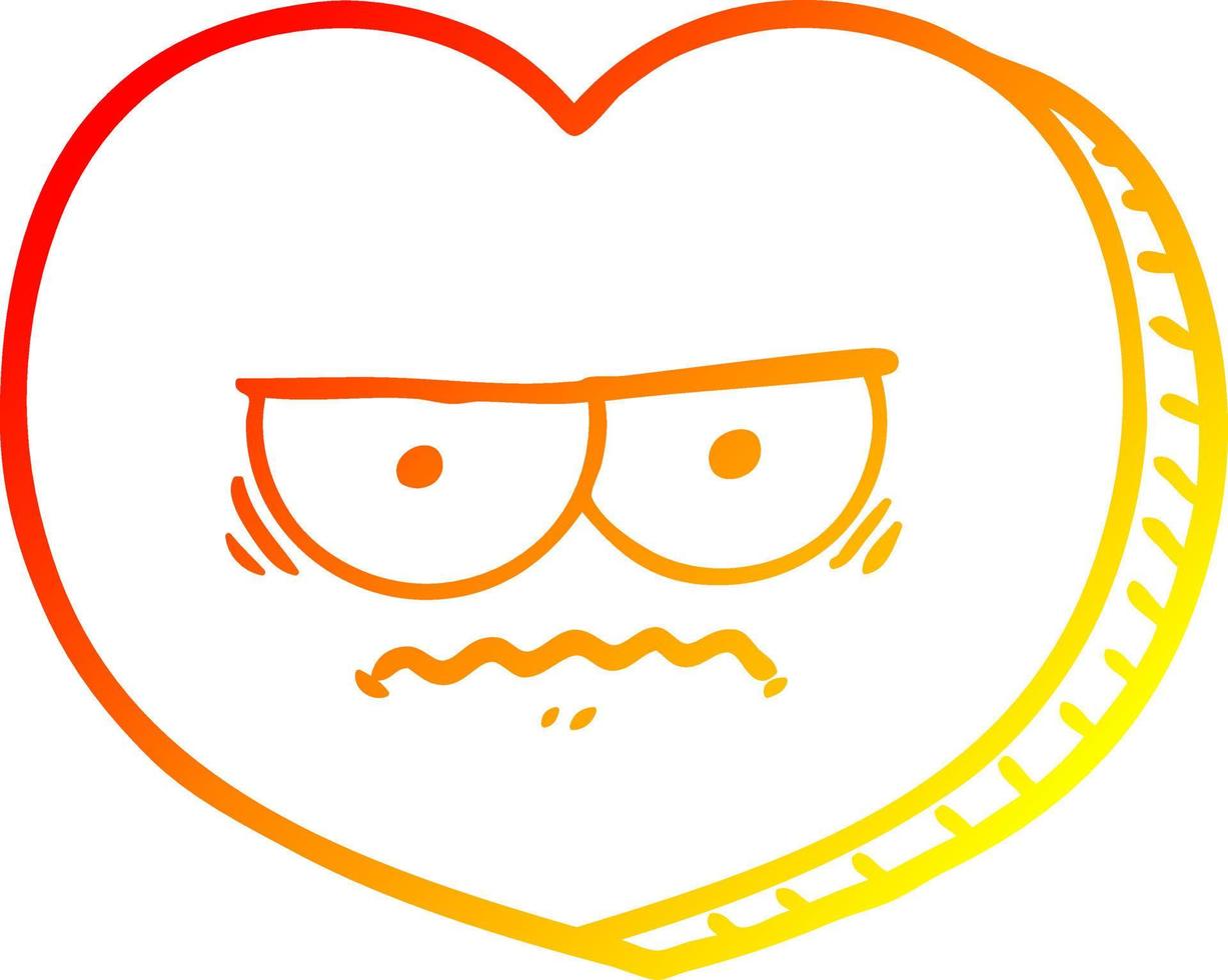 warm gradient line drawing cartoon angry heart vector