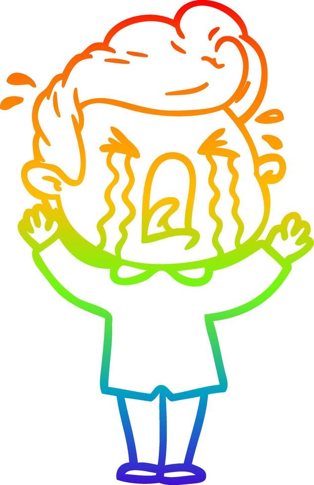 rainbow gradient line drawing cartoon crying man vector
