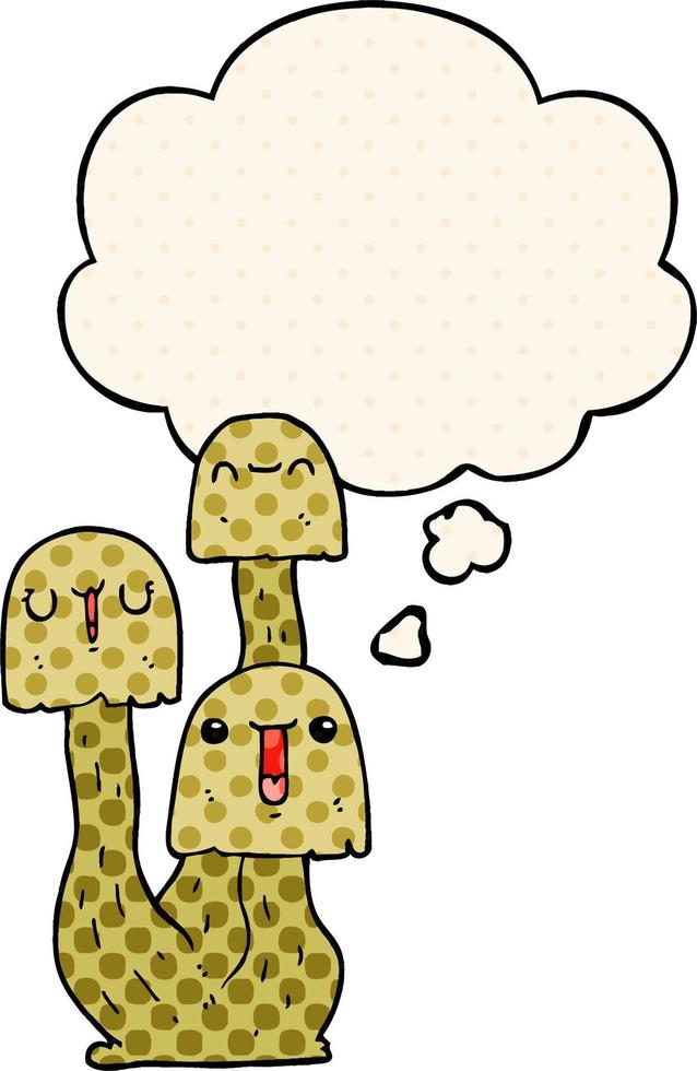 cartoon mushroom and thought bubble in comic book style vector