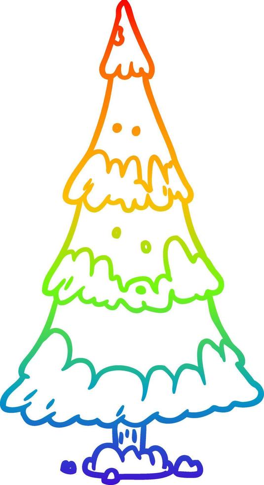 rainbow gradient line drawing snowy christmas tree vector