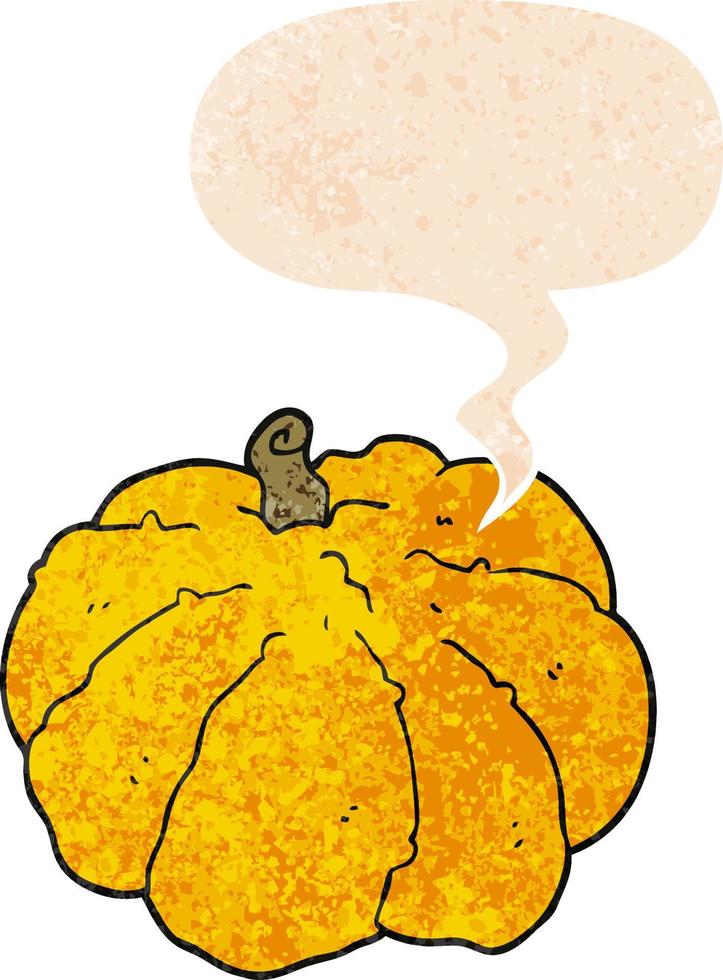 cartoon squash and speech bubble in retro textured style vector