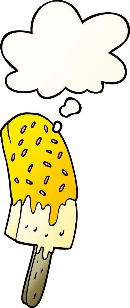 cartoon ice cream lolly and thought bubble in smooth gradient style vector