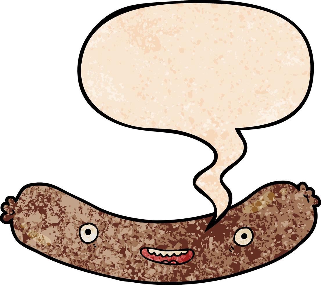 cartoon sausage and speech bubble in retro texture style vector