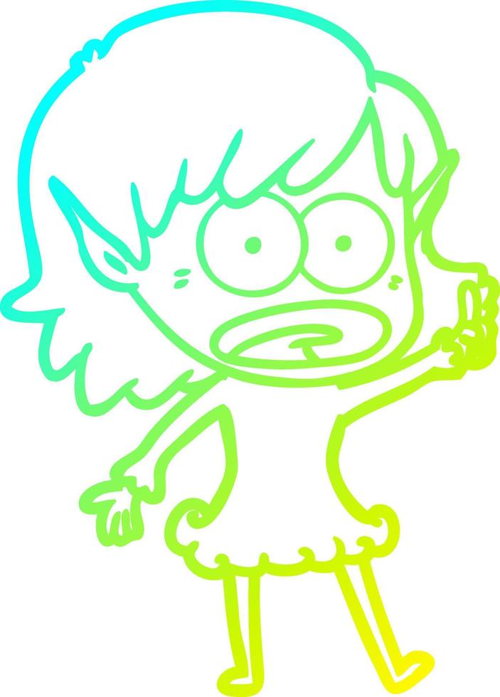 cold gradient line drawing cartoon shocked elf girl vector